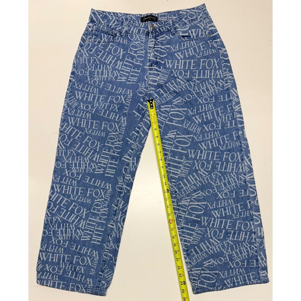 White Fox Logo Print Relaxed Wide Leg Light Wash Denim Jeans Blue‎ Size M